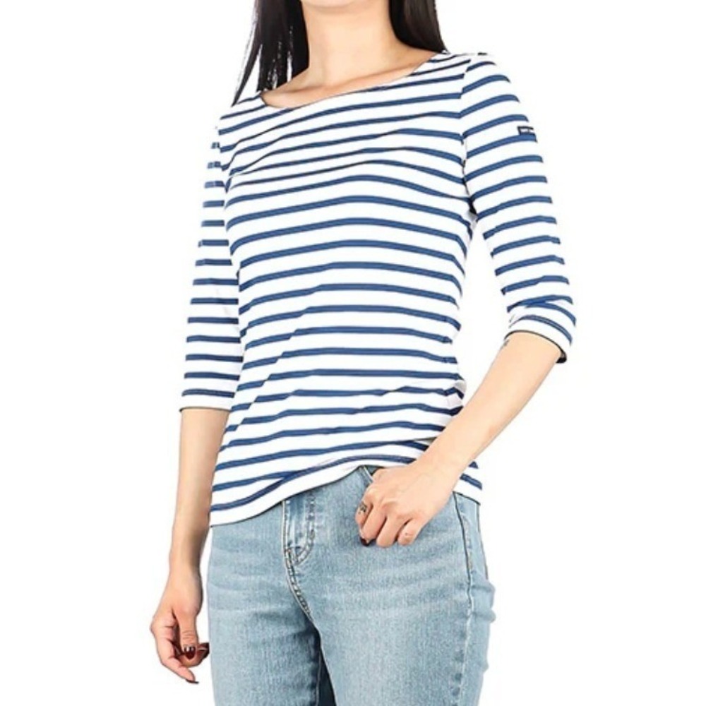 SAINT JAMES Garde Cote Blue White Striped 3/4‎ Sleeve Breton Top Sz 6 XS